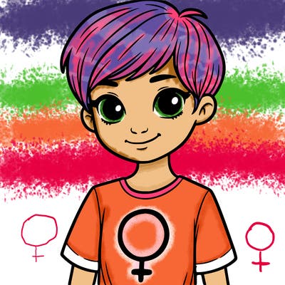 girl with pixie cut and feminist shirt