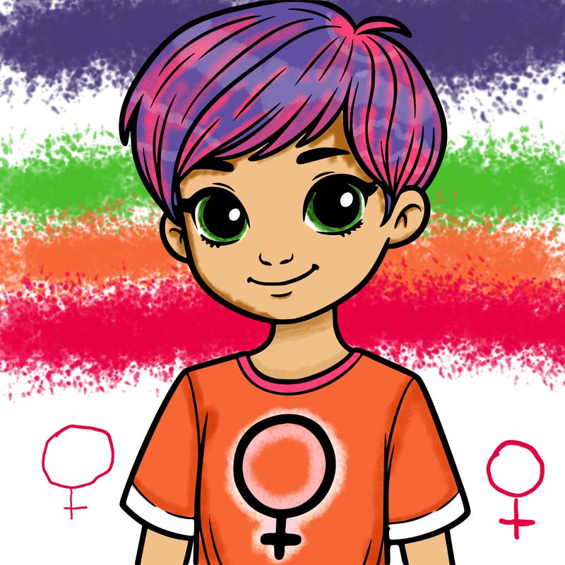 girl with pixie cut and feminist shirt