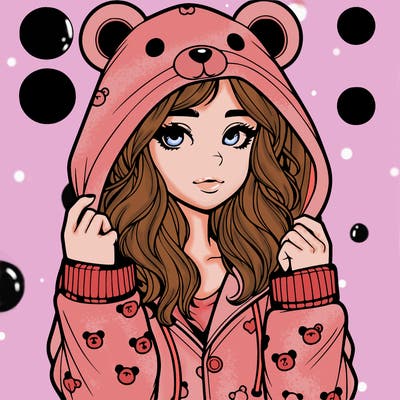 realistic girl in a animal pjs hoodie