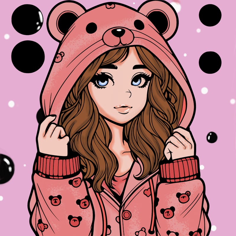 realistic girl in a animal pjs hoodie