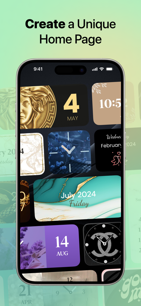 Themio・Fancy Widgets & Themes - iPhone screen with luxury gold and aesthetic widgets for home page customization