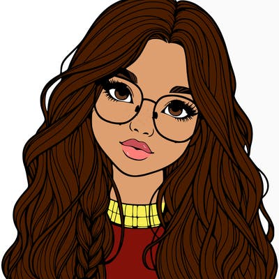 girl with long hair and freckles and glasses realistic