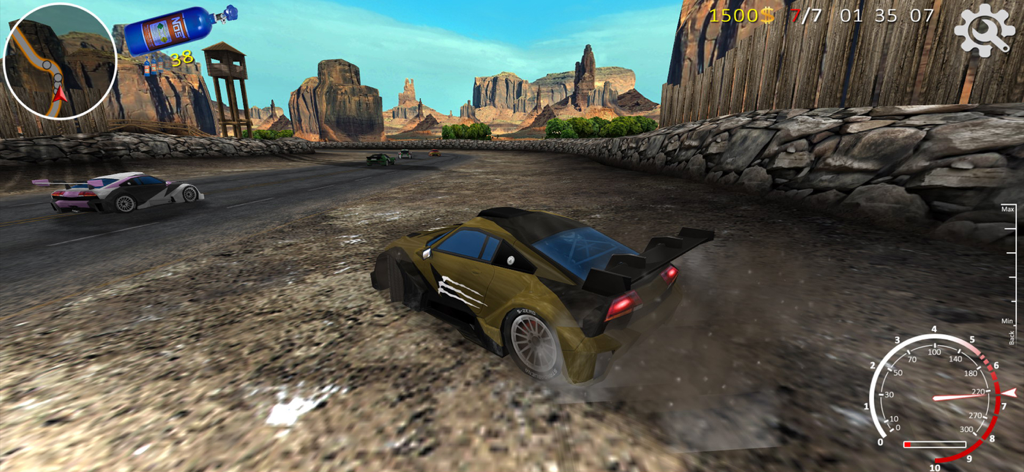 XTrem Racing - Gold sports car racing on a canyon track in the XTrem Racing mobile game