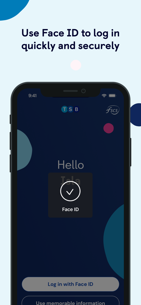 TSB mobile banking app showing Face ID login for secure access