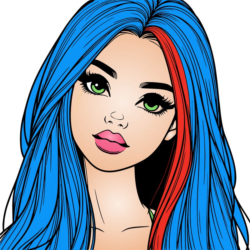 realistic teen girl with long hair and lips