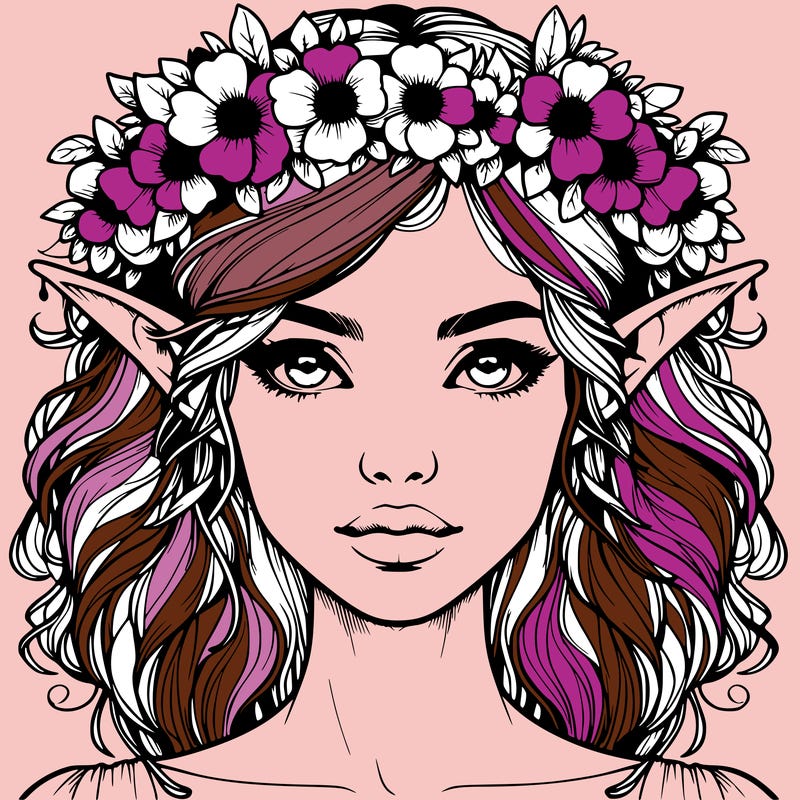 realistic female elf with flower crown