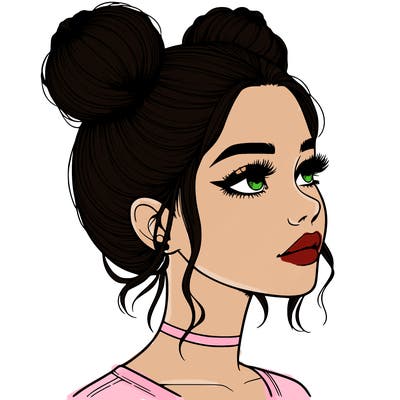 realistic girl with buns on the top of her head