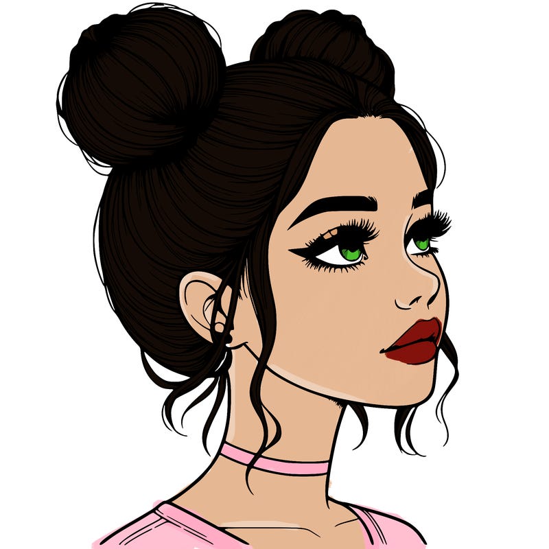 realistic girl with buns on the top of her head