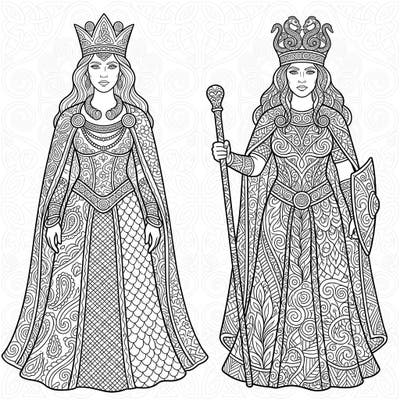 Step into a world of ancient power and intricate design with our Celtic Queens Zentangle coloring page. These magnificent royal figures, adorned in complex patterns, offer a unique and relaxing coloring experience.