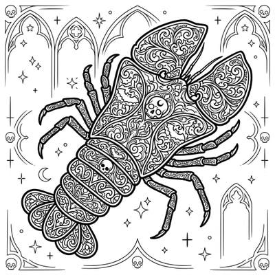 Unleash your creativity with this exquisite gothic slipper lobster coloring page, brimming with intricate patterns and mysterious details. It's a perfect blend of marine life and dark elegance, offering a captivating challenge for colorists of all levels.
