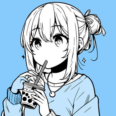 manga character drinking boba