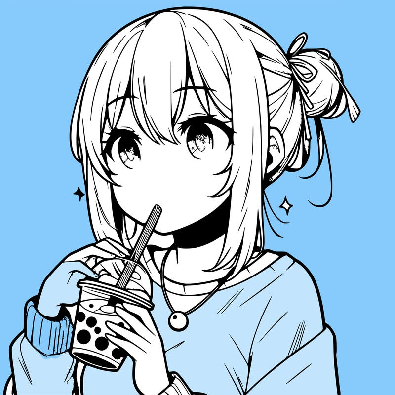 manga character drinking boba