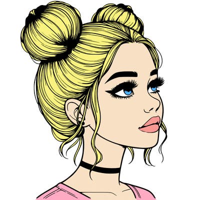 realistic girl with buns on the top of her head
