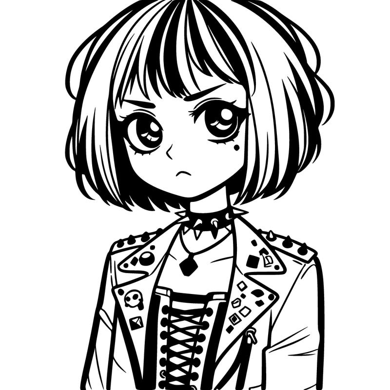 short haired girl, goth clothes