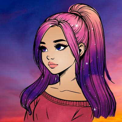 realistic girl with a high ponytail