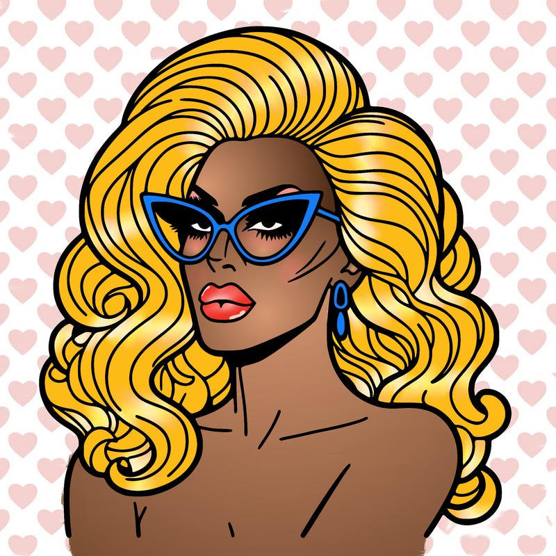 drag queen with sunglasses on top of her head