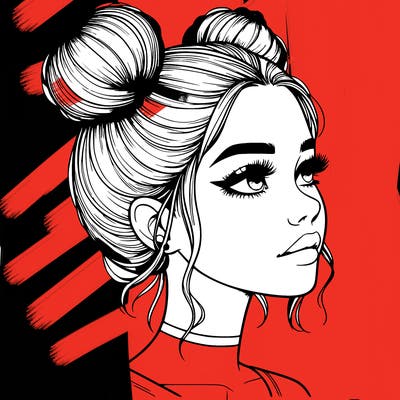 realistic girl with buns on the top of her head