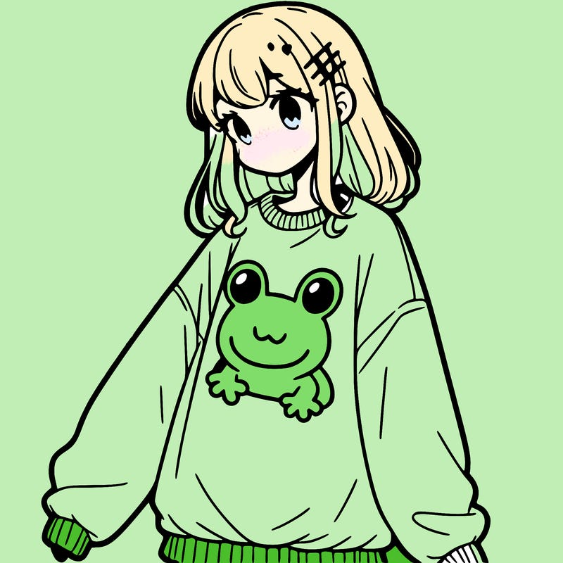 girl wearing frogging sweatshirt
