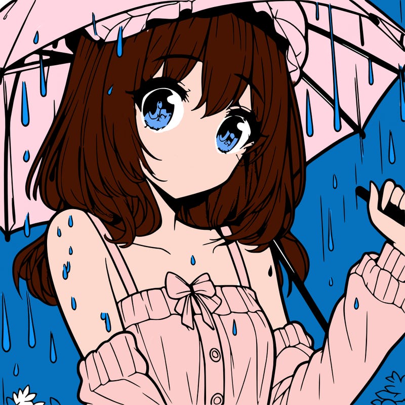 pretty anime girl in the rain