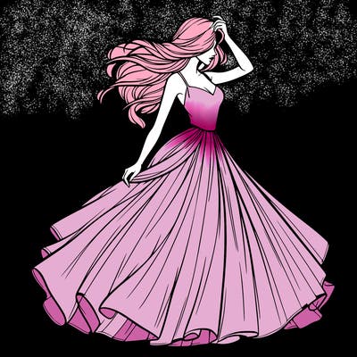 realistic woman with dress flowing in the wind