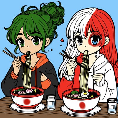 girls eating ramen