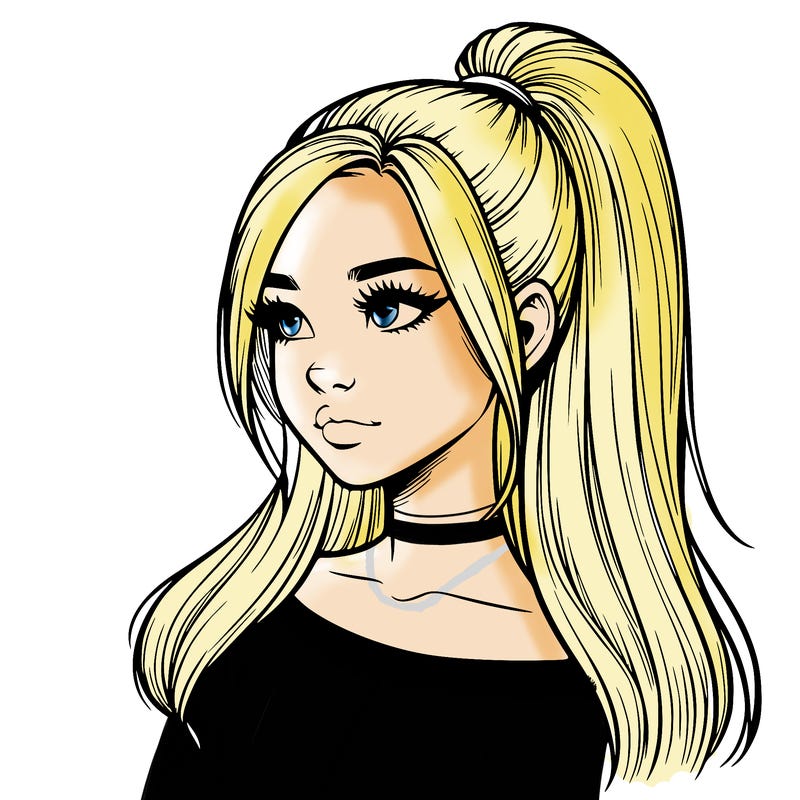 realistic girl with a high ponytail