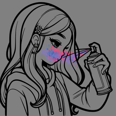 a realistic girl spray painting