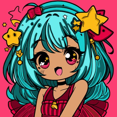 cute anime girl with star accessories