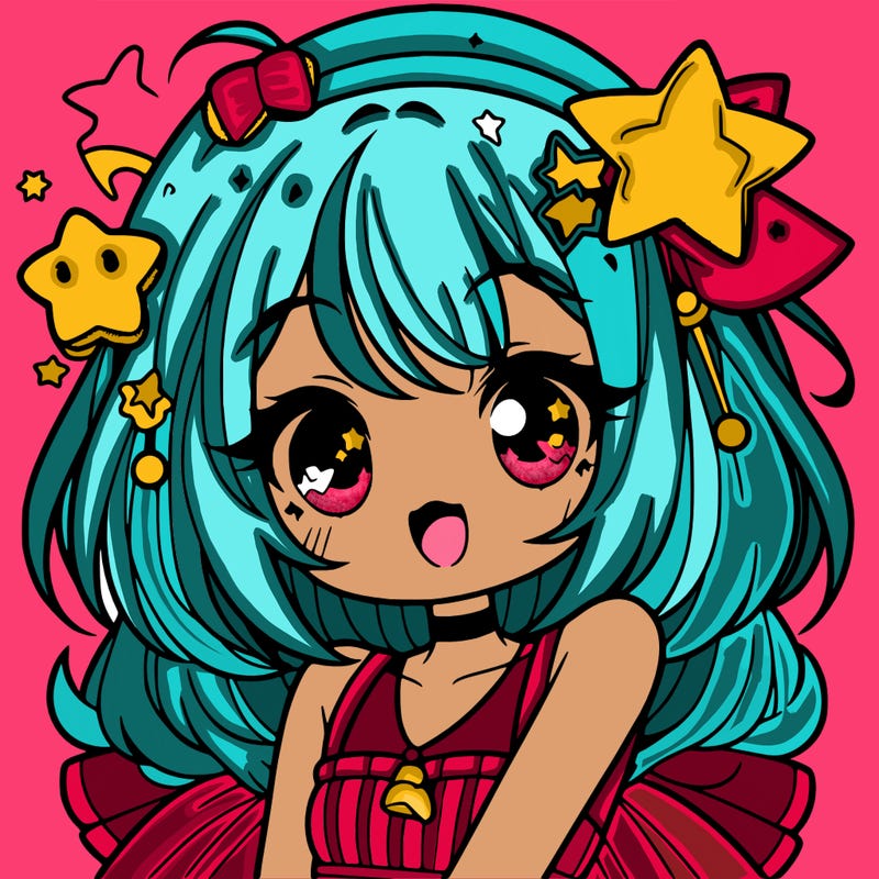 cute anime girl with star accessories