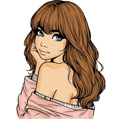 realistic girl with bangs looking over her shoulder