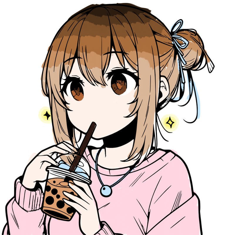 manga character drinking boba