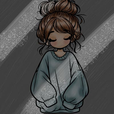 girl with baggy sweatshirt and messy bun