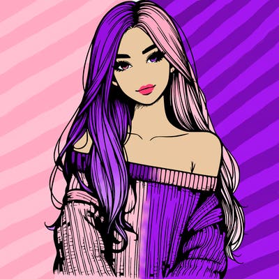 realistic girl with long hair wearing an off the shoulder sweater