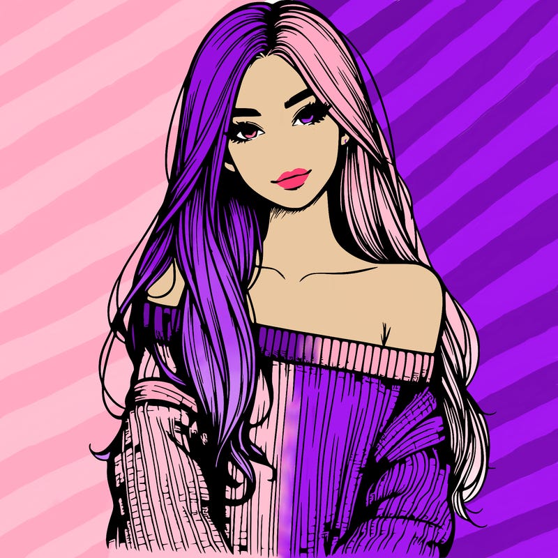 realistic girl with long hair wearing an off the shoulder sweater