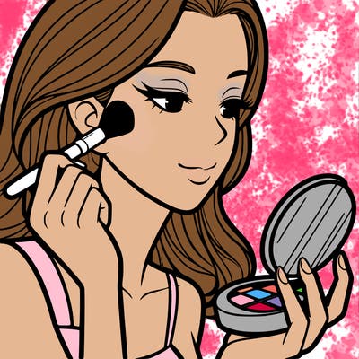 little girl putting on makeup