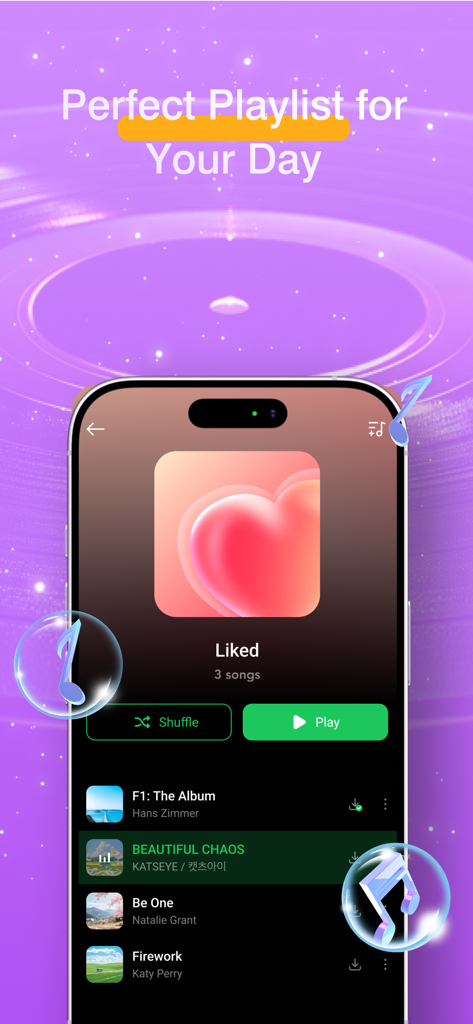 Music Player - Runo Player - Interfaz de la aplicación Runo Player que muestra una lista de reproducción de canciones favoritas y la colección de la biblioteca musical