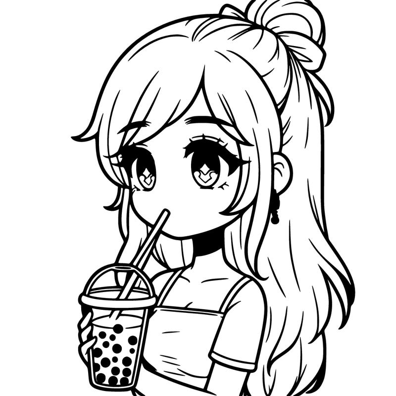 realistic girl drinking boba tea