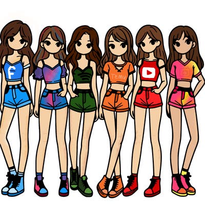 a group of girls wearing crop tops and shorts