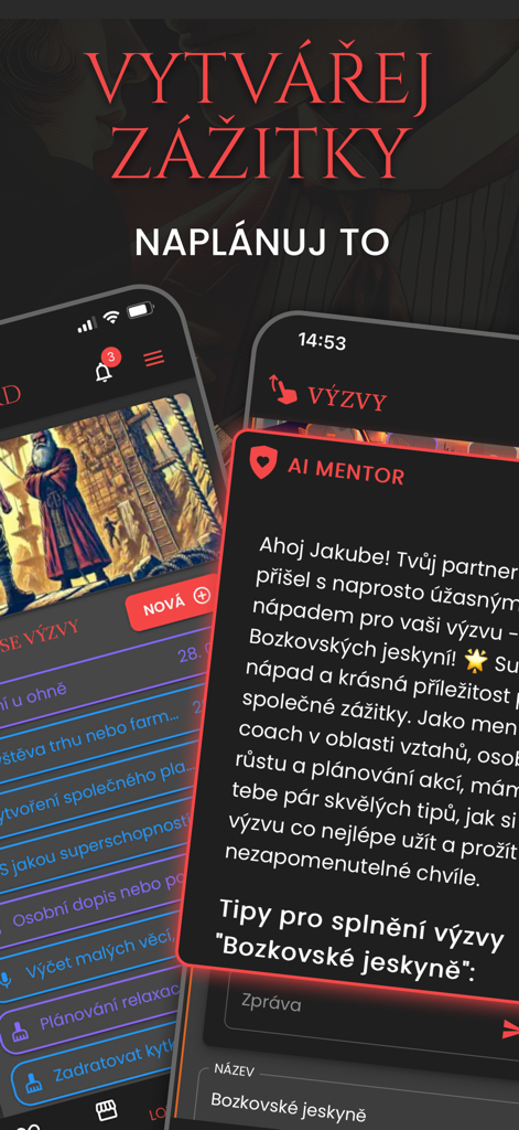 LOVEGUARD - LOVEGUARD app interface showing relationship challenges and an AI mentor providing advice