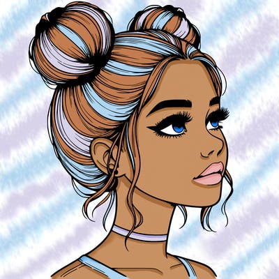 realistic girl with buns on the top of her head
