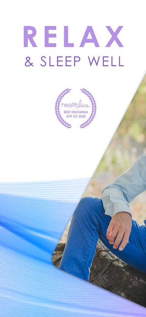 Relax and Sleep Well Hypnosis App mit dem Healthline Best Insomnia App of 2020 Award-Badge.