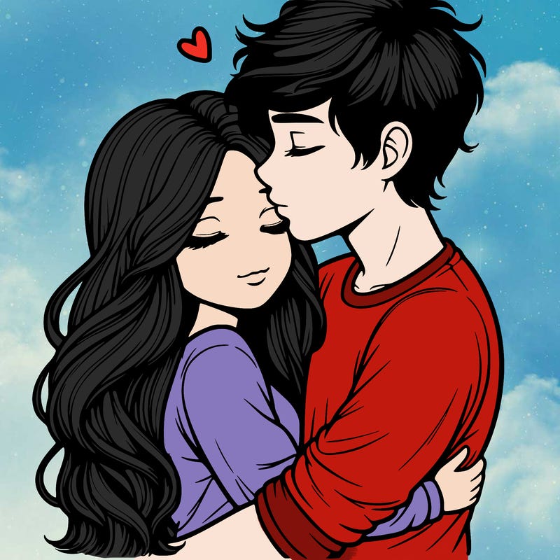 a realistic couple boy and girl hugging and kissing