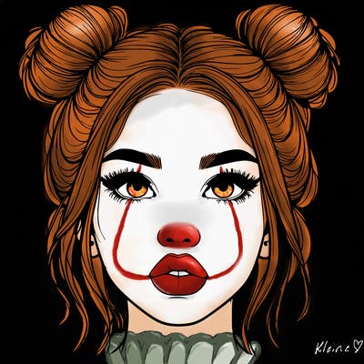 realistic girl with two buns on her hair and lips