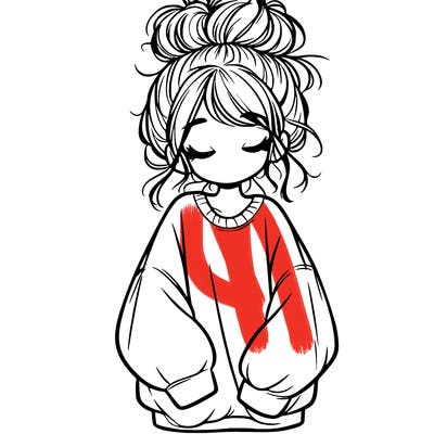 girl with baggy sweatshirt and messy bun