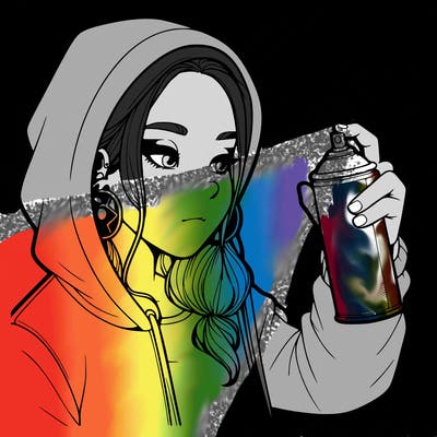 a realistic girl, spray painting