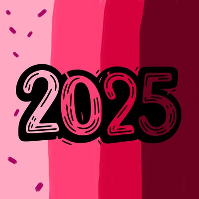 one line scrawled numbers sketch design “2025”