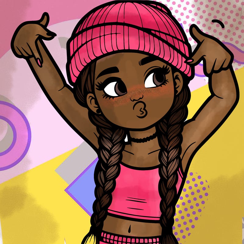 realistic teenage girl with braids and a beanie and crop top doing 🫶🏼