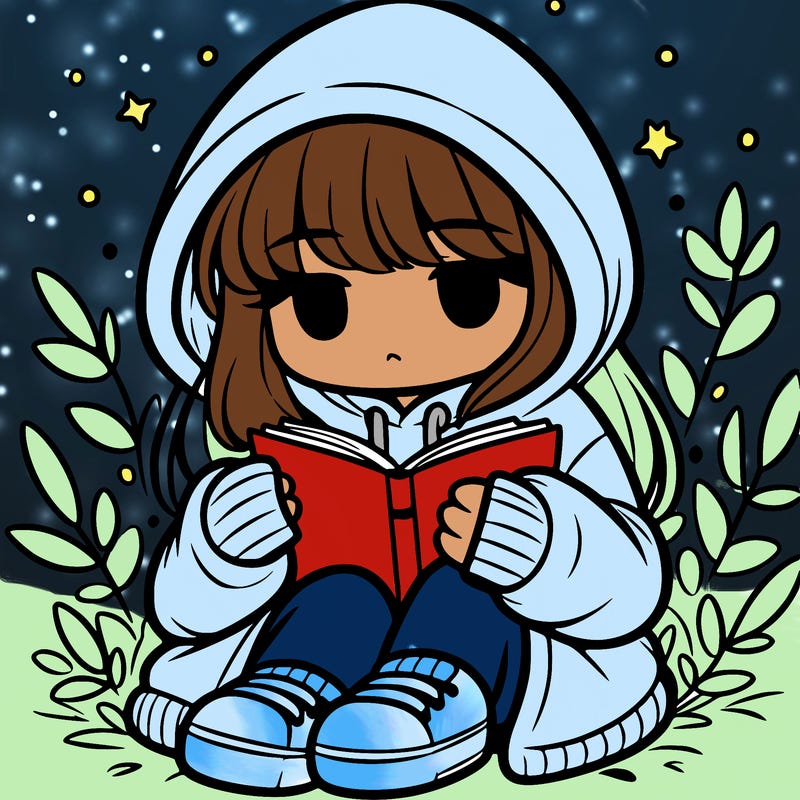 girl in oversized hoodie reading a book