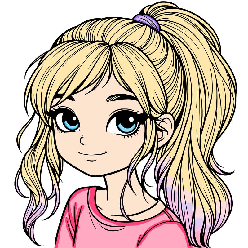 realistic girl with ponytail