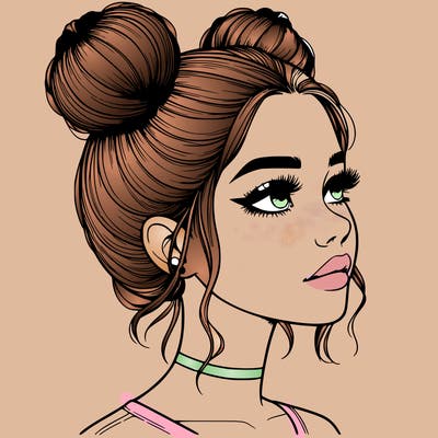 realistic girl with buns on the top of her head